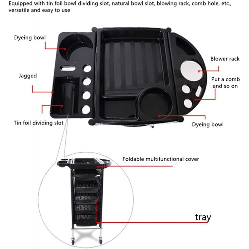  Multifunctional Beauty Trolley for Salon Multi Layer Black